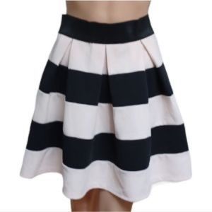 YA Los Angeles Black and Cream Striped Pleated Zip Skirt